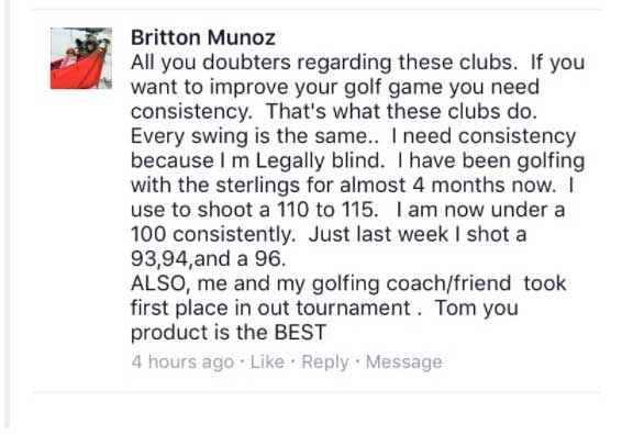 Blind golfer testimonial Wishon single-length iron