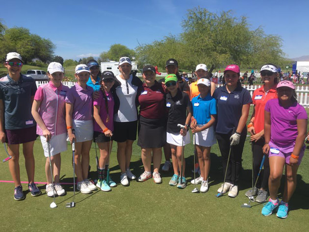 Annika Sorenstam (in white) at an ANNIKA exhibition at Mission Hills in California.